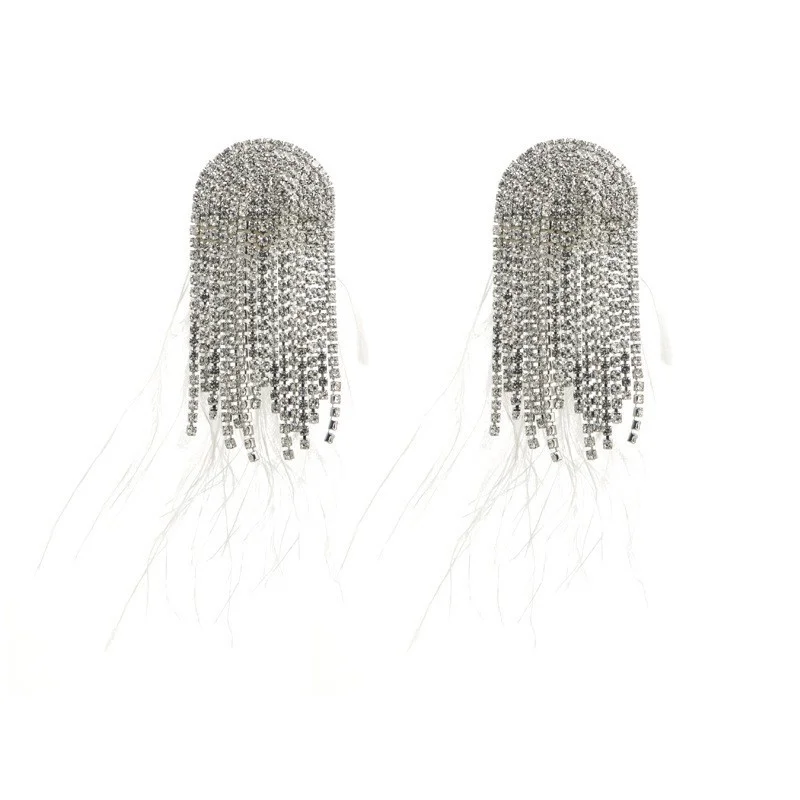 Tassel Feather Rhinestone Earrings