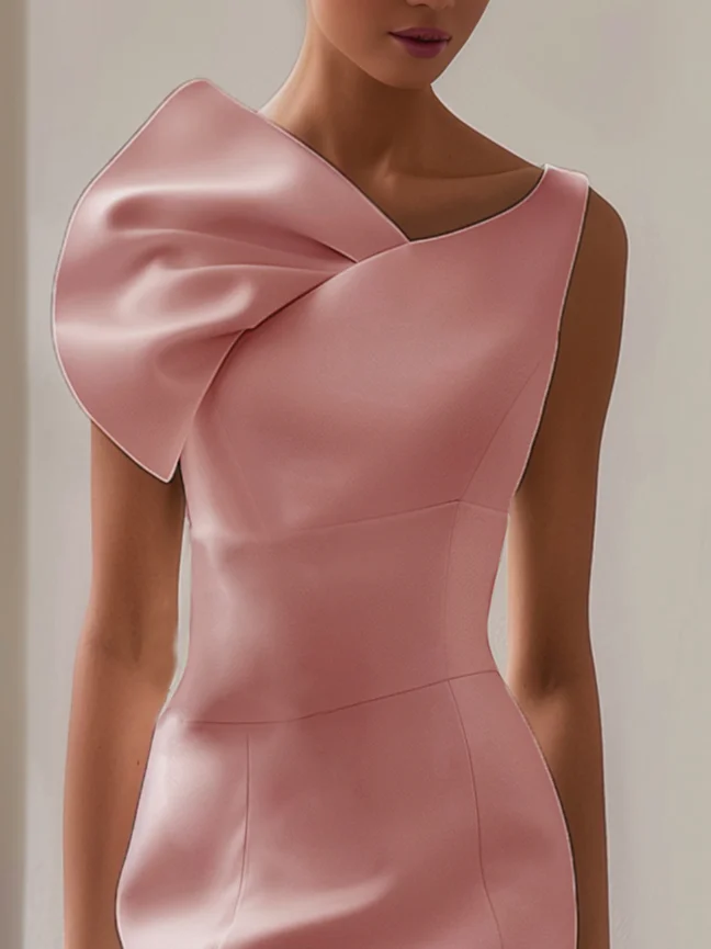 Pink Sleeveless Asymmetrical Sheath Midi Dress