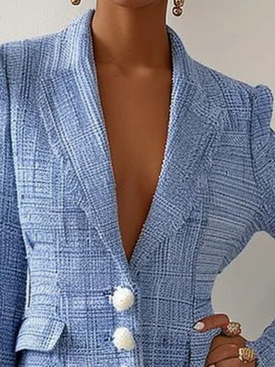 Lapel Collar Regular Fit Tweed Urban Buckle Tweed Jacket