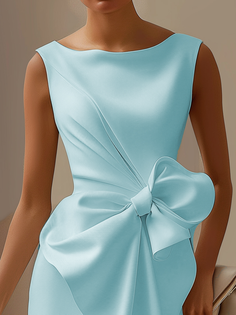 Light Blue 3D Bow Sleeveless Knee-Length Dress