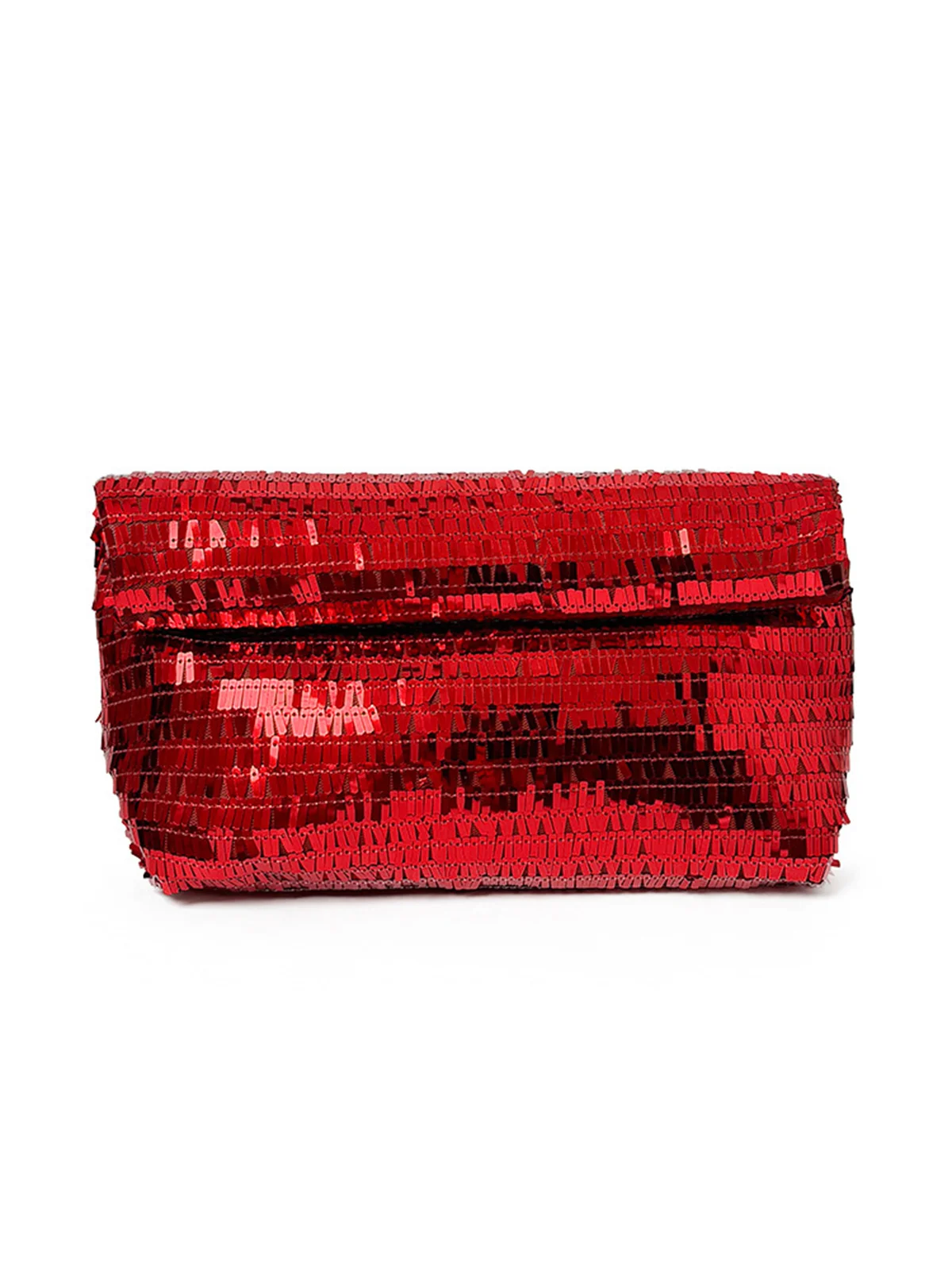 Sparkling Silver Sequined Magnetic Envelope Clutch Bag
