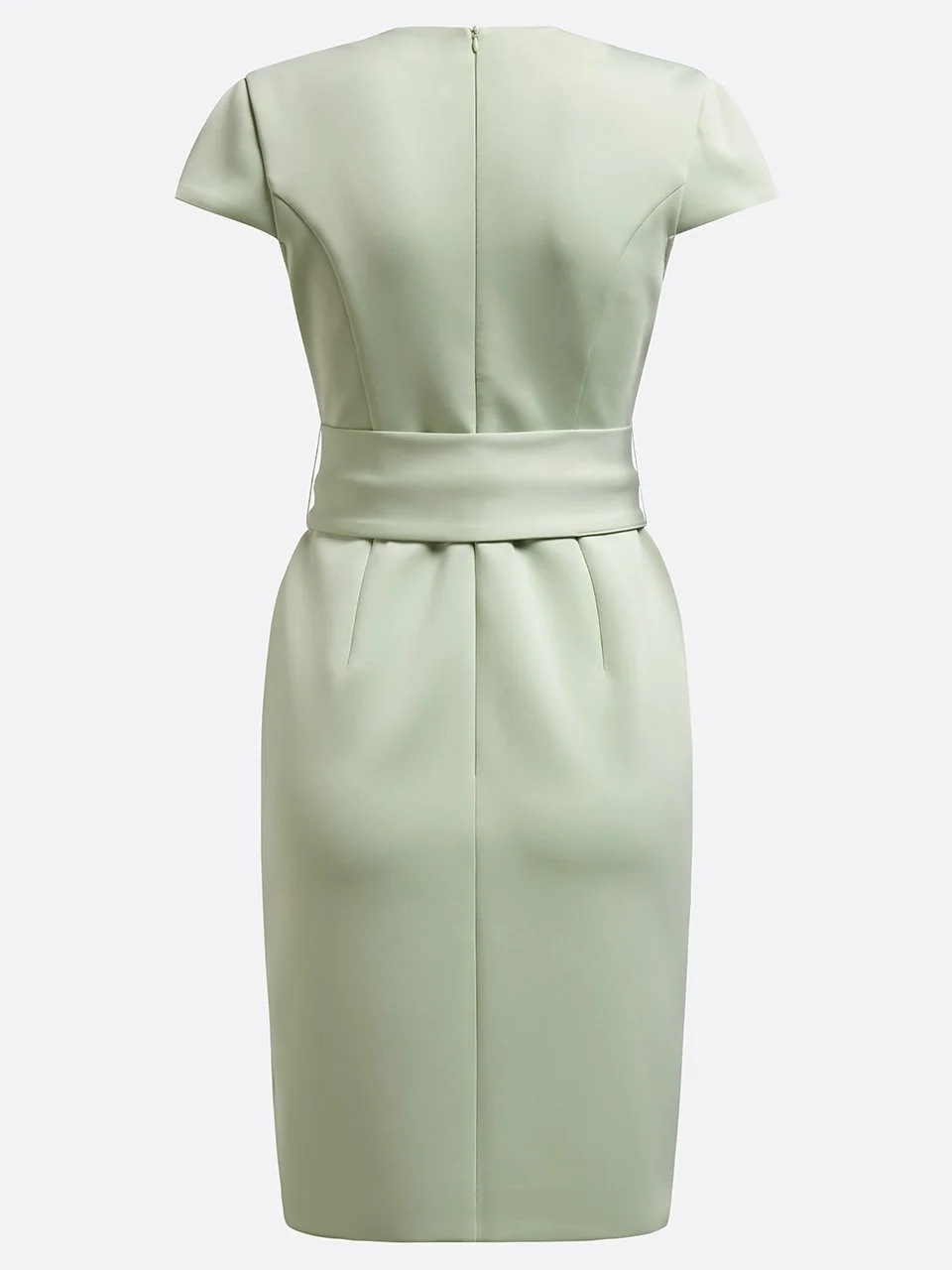 Light Green Tie Waist V Neck Short Sleeve Sheath Midi Dress