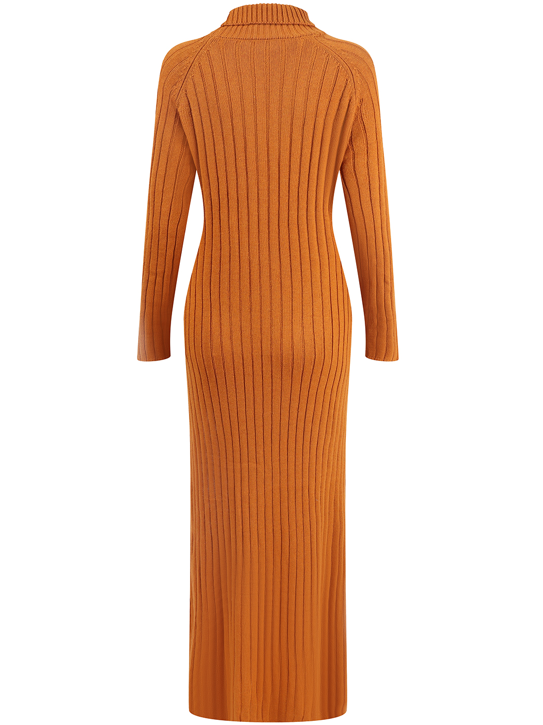 Brown High Neck A-Line Slit Maxi Wool Sweater Dress 