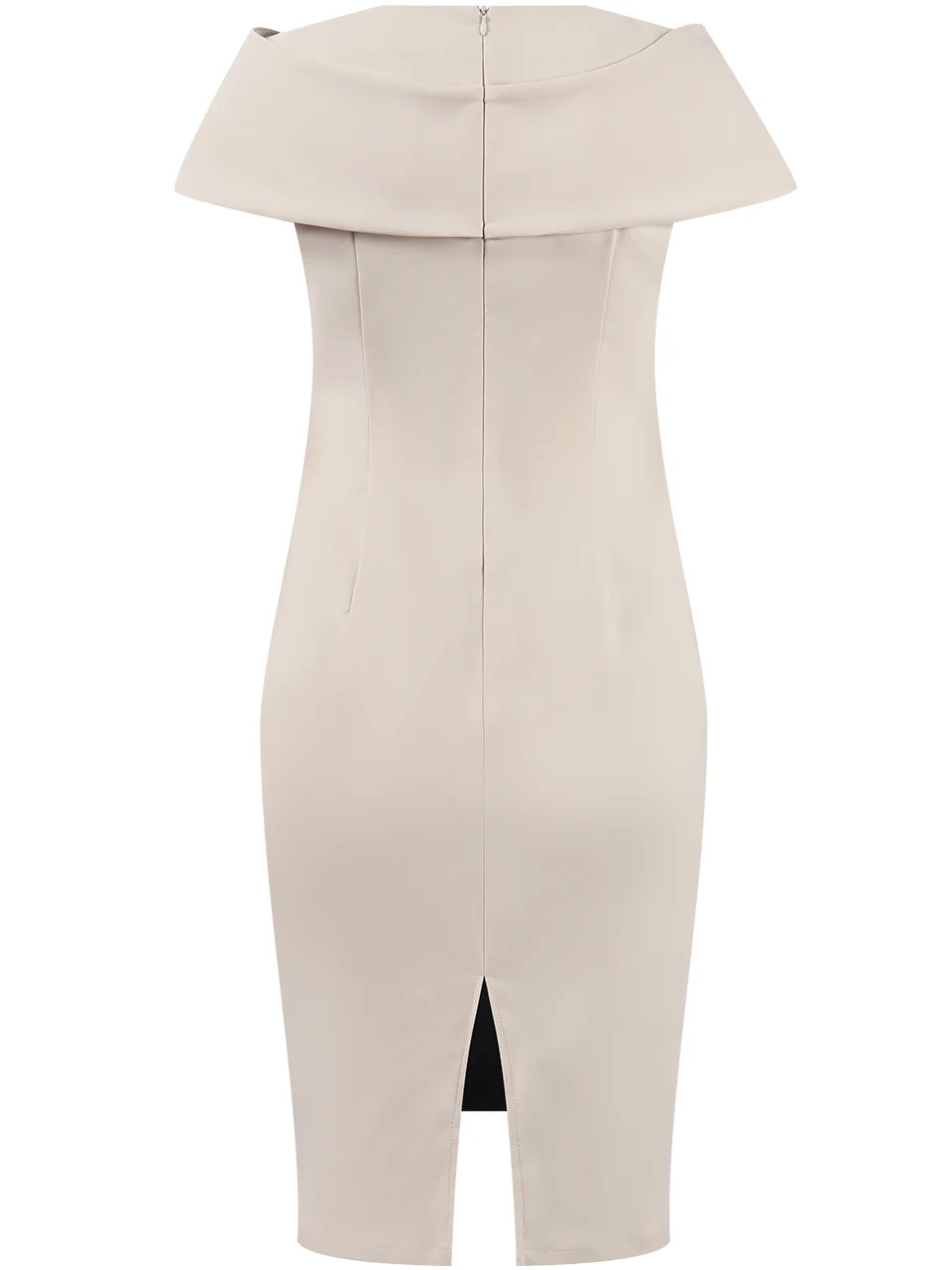 Off-White Color Block Ruched Sheath Midi Dress