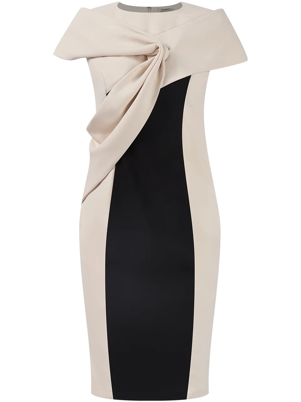 Off-White Color Block Ruched Sheath Midi Dress