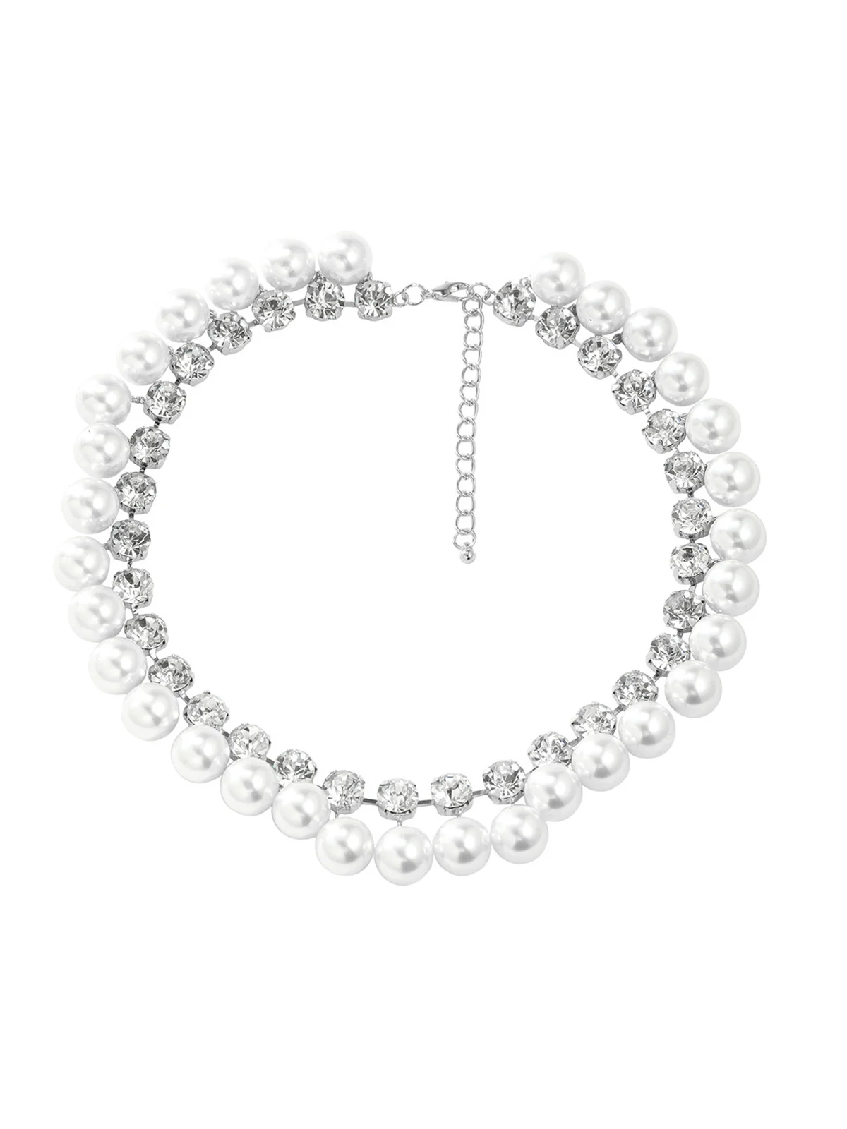 Elegant Imitation Pearl Rhinestone Double Layer Necklace