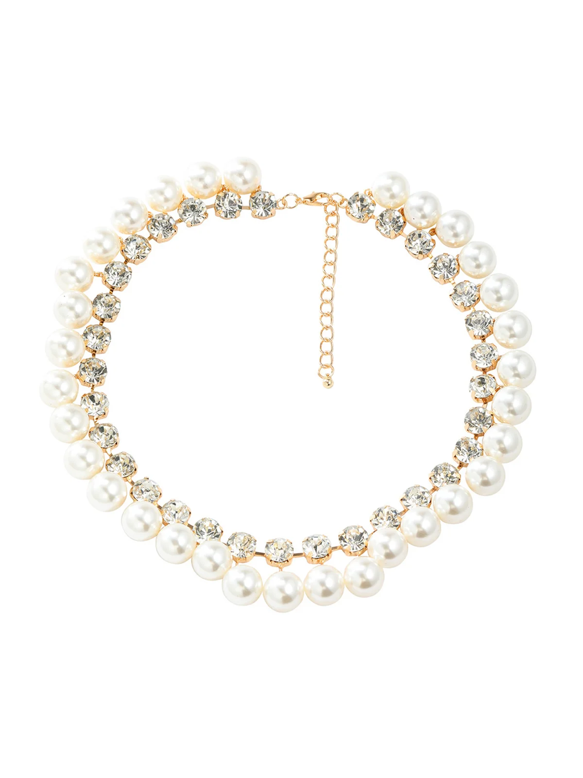 Elegant Imitation Pearl Rhinestone Double Layer Necklace