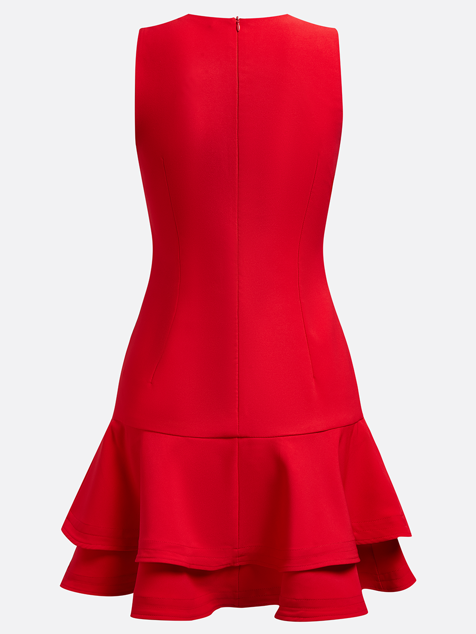 Red Ruffled Crew Neck Sleeveless Sheath Mini Dress