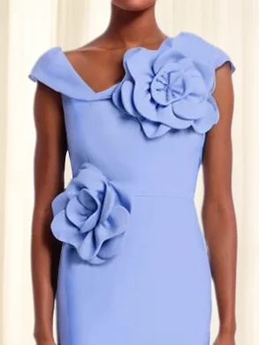 Blue 3D Floral Sleeveless Sheath Midi Dress 