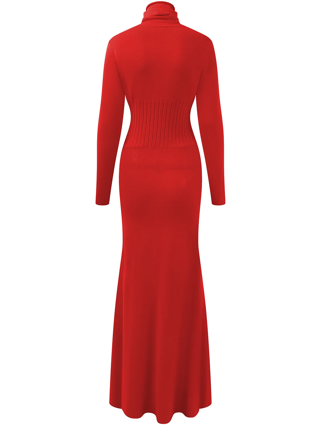 Red Neck Long Sleeve A-Line Maxi Wool Sweater Dress