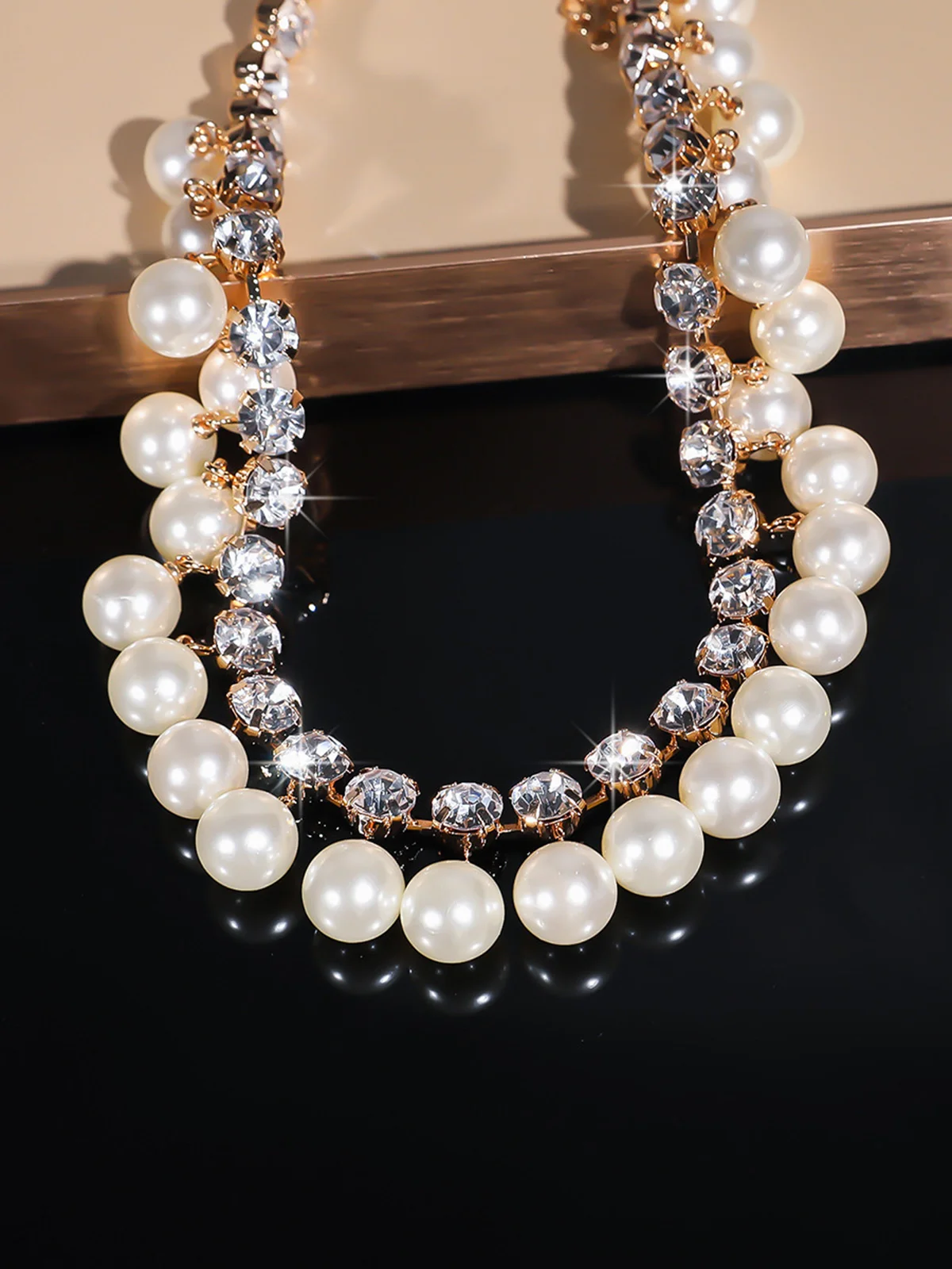 Elegant Imitation Pearl Rhinestone Double Layer Necklace