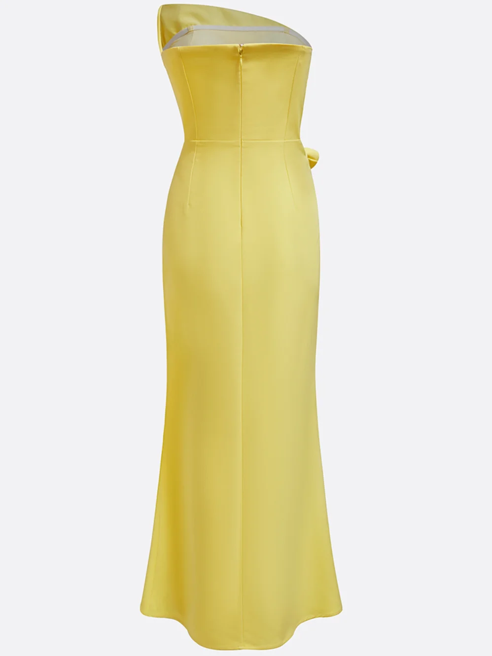 Yellow 3D Floral Ruched Strapless A-Line Gown