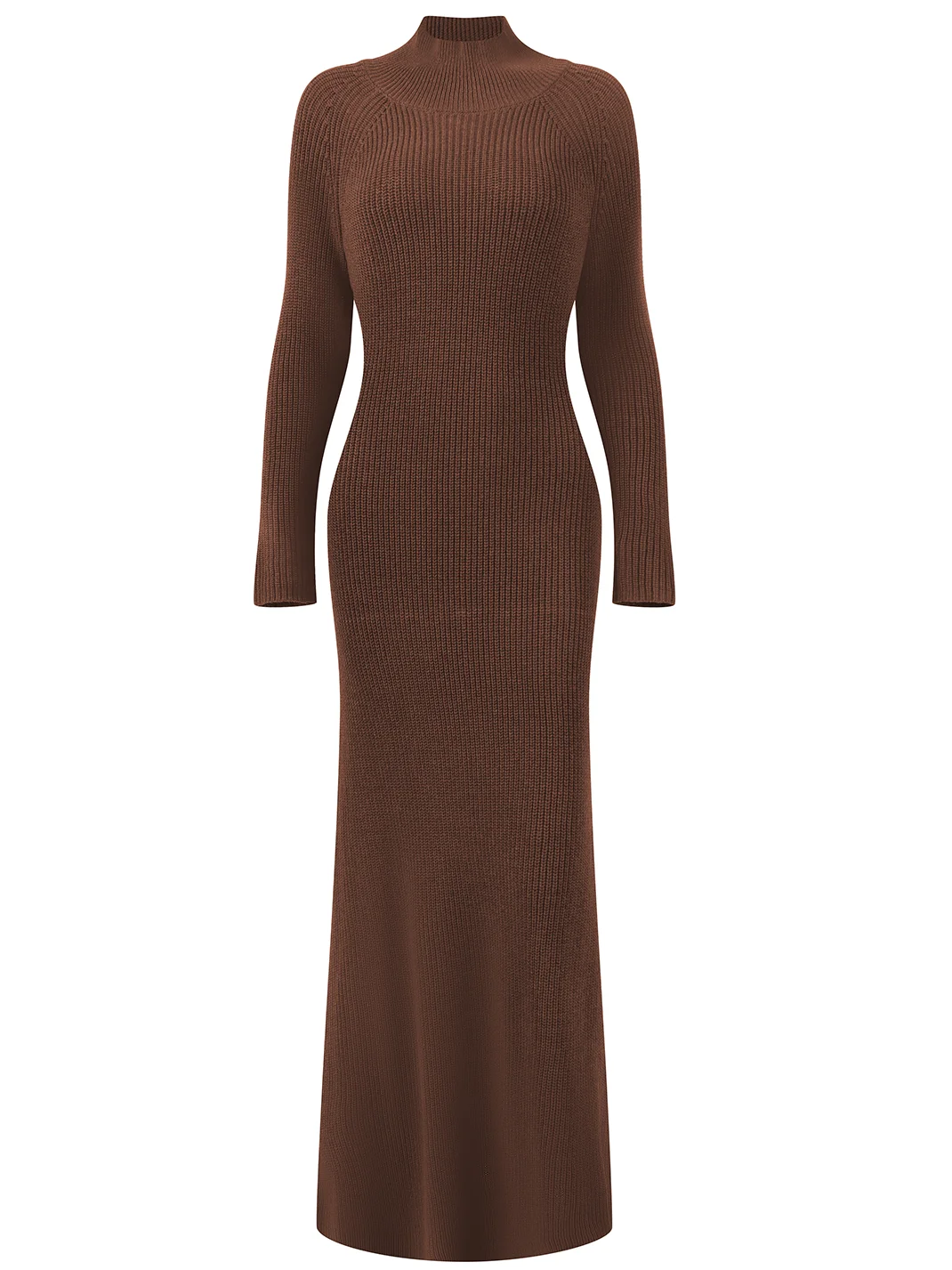 Wool Brown  Long Sleeve A-Line Maxi Sweater Dress