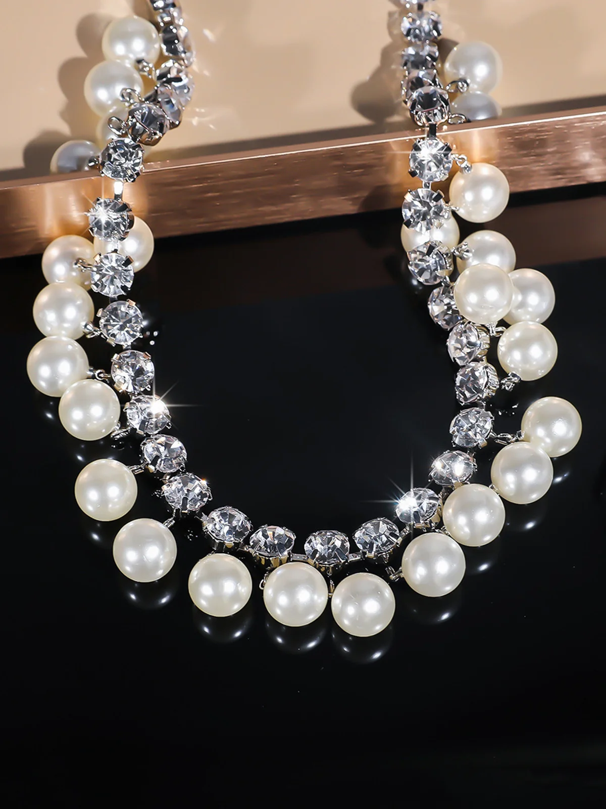 Elegant Imitation Pearl Rhinestone Double Layer Necklace