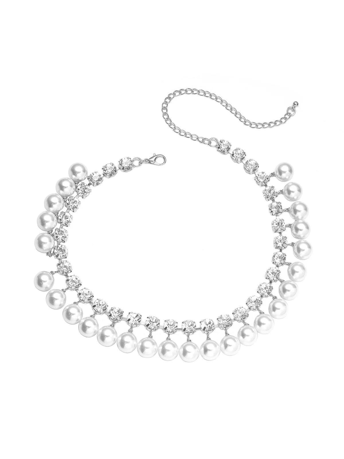 Elegant Imitation Pearl Rhinestone Double Layer Necklace