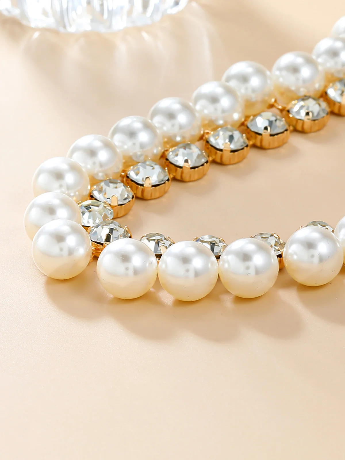 Elegant Imitation Pearl Rhinestone Double Layer Necklace