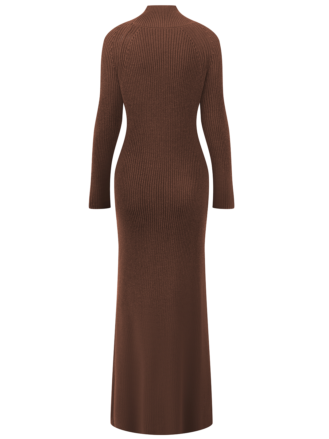 Wool Brown  Long Sleeve A-Line Maxi Sweater Dress