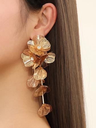 Floral Golden Urban Daily Dangle Polyester Earrings for Women