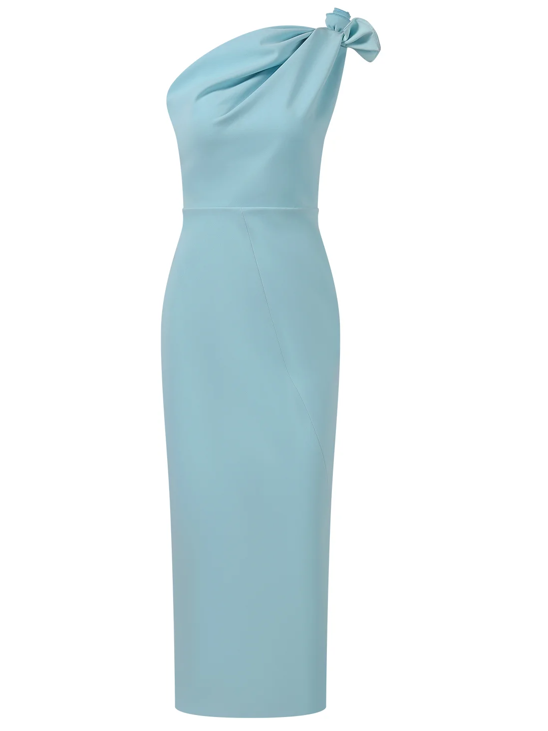 Blue Bow One-Shoulder Sheath Maxi Dress