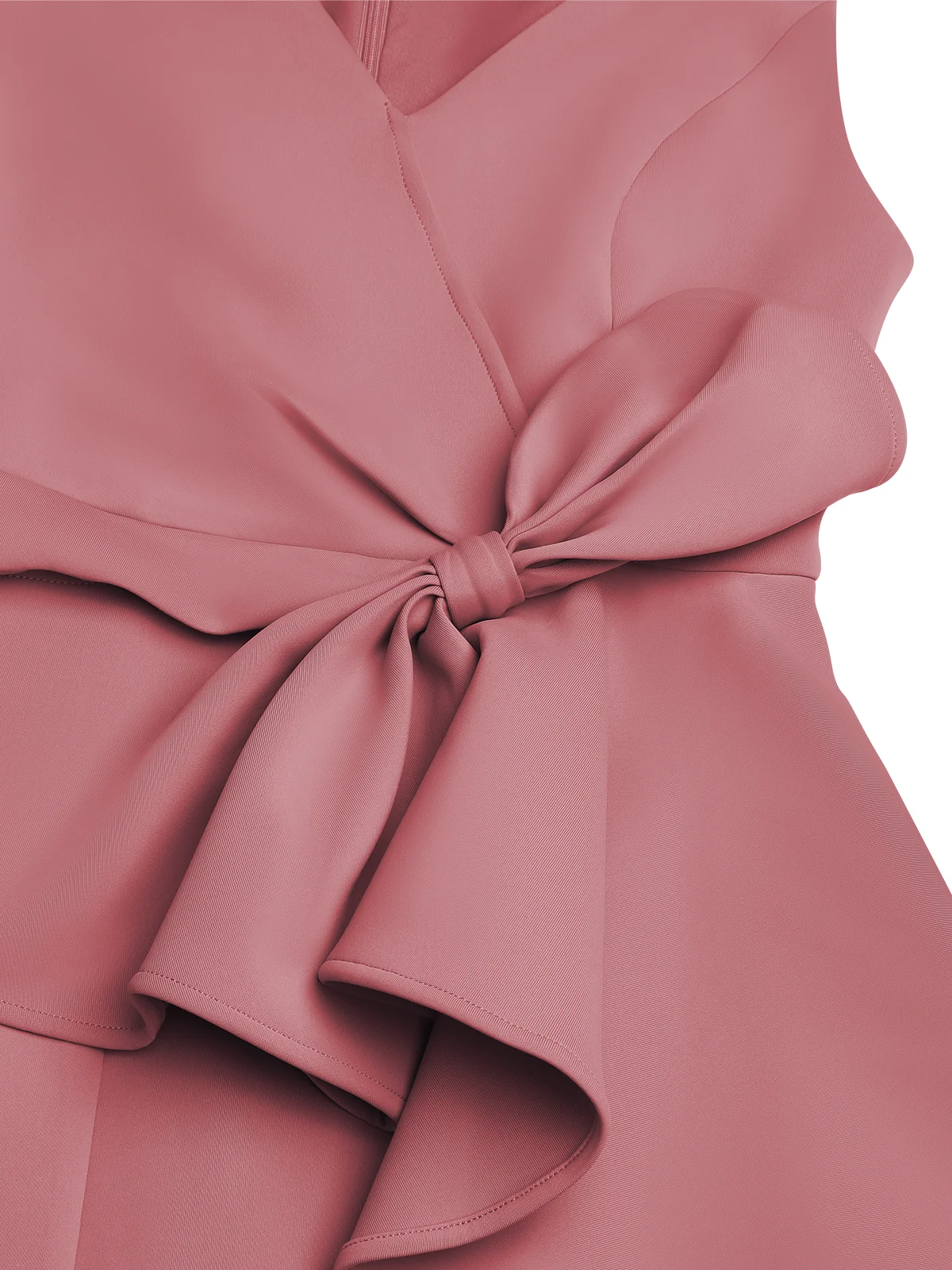 Pink V Neck Ruffled Sleeveless Bow Sheath Midi Dress