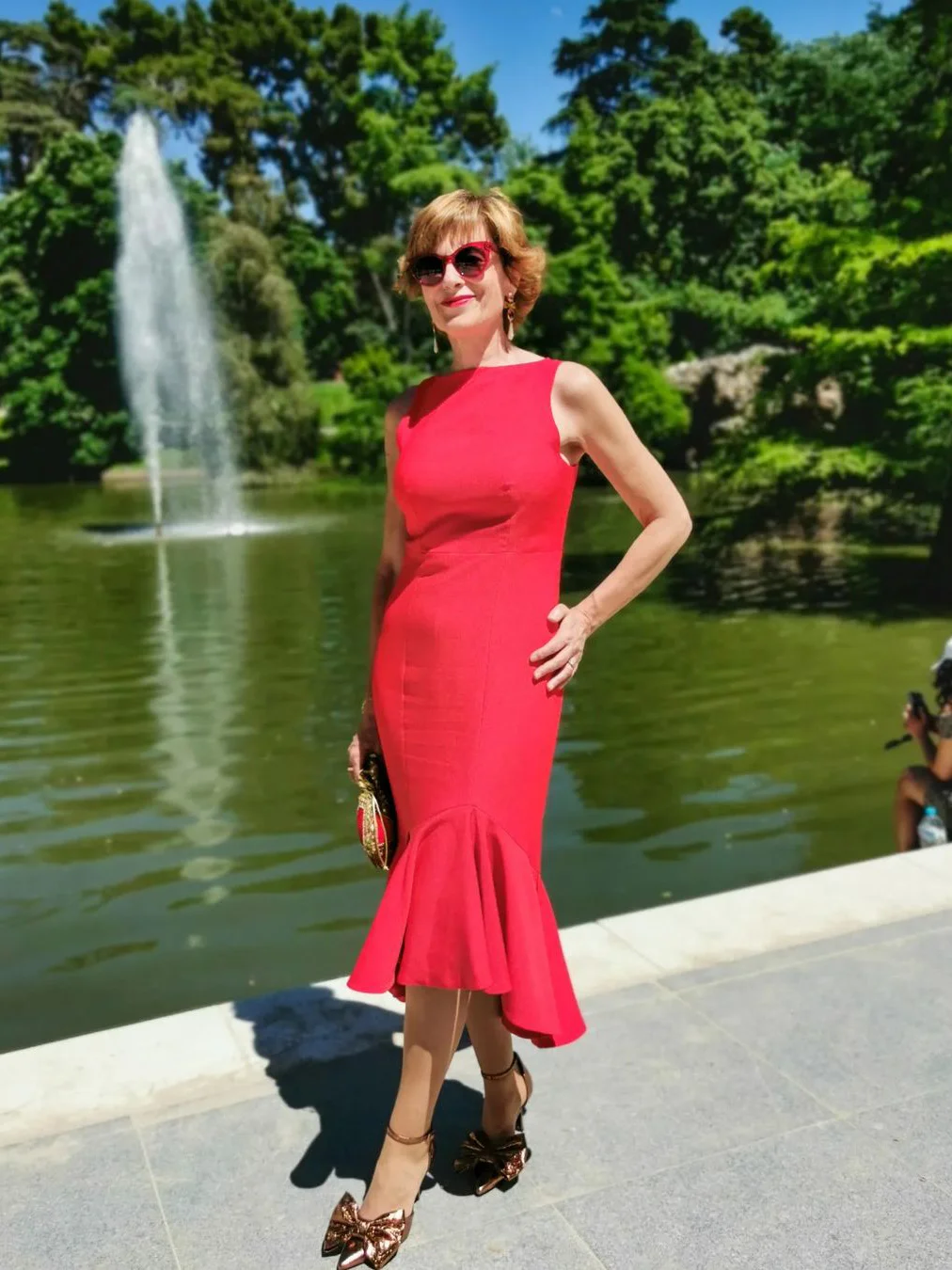 Red Sleeveless Mermaid Midi Dress