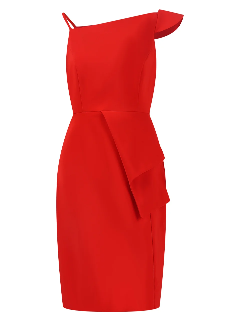 Red One Shoulder Sleeveless Sheath MidiDress