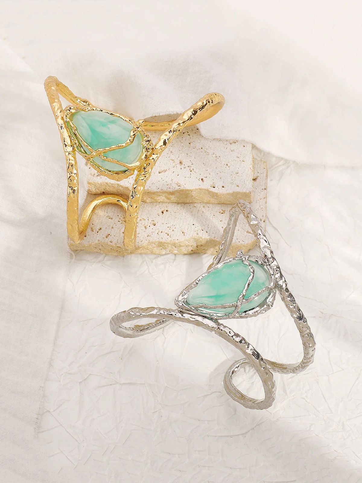 Glamorous Golden Irregular Metallic Geometric Resin Cuff Bracelet
