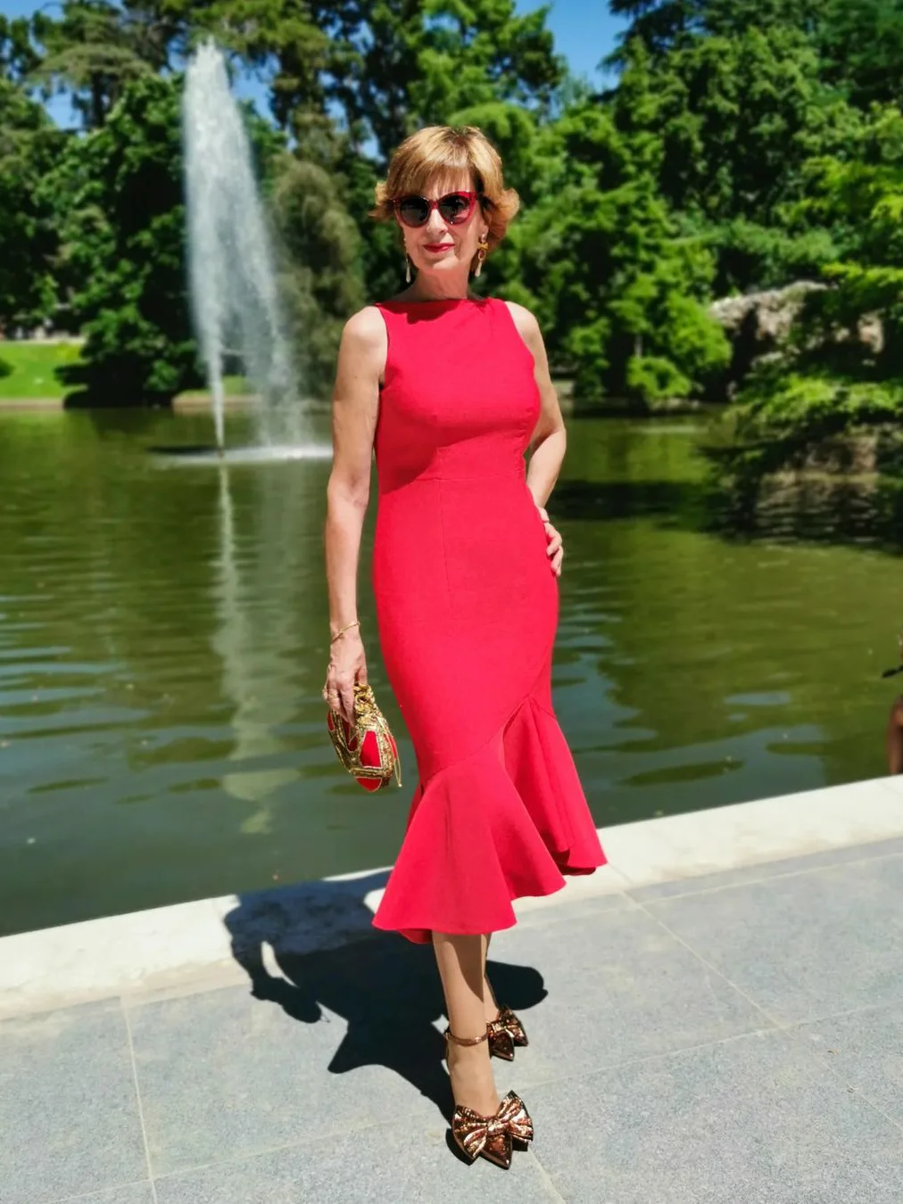 Red Sleeveless Mermaid Midi Dress