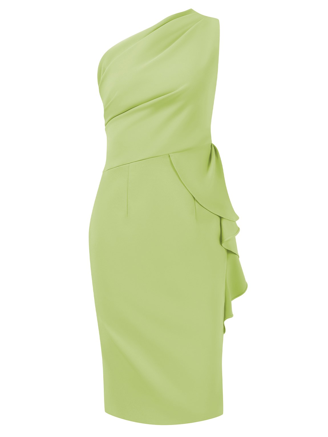 Green Ruched One Shoulder Sleeveless Knee Length Dress