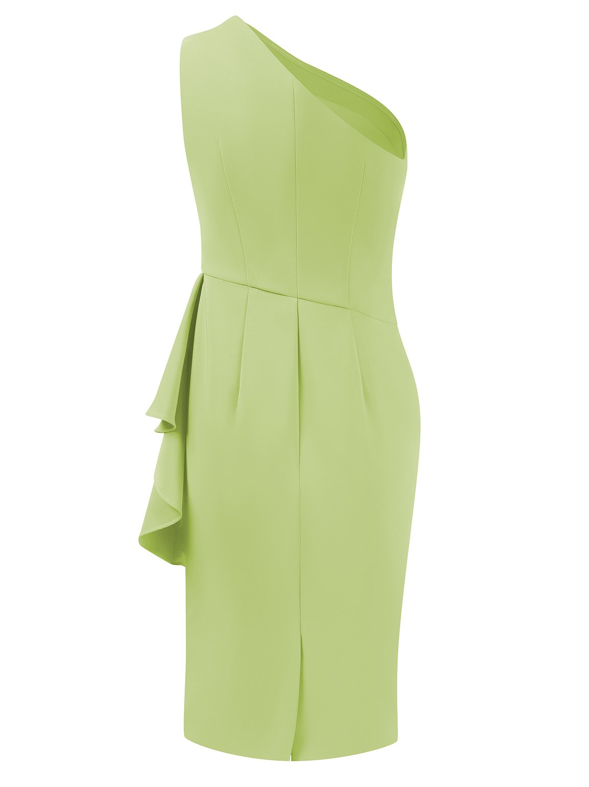 Green Ruched One Shoulder Sleeveless Knee Length Dress