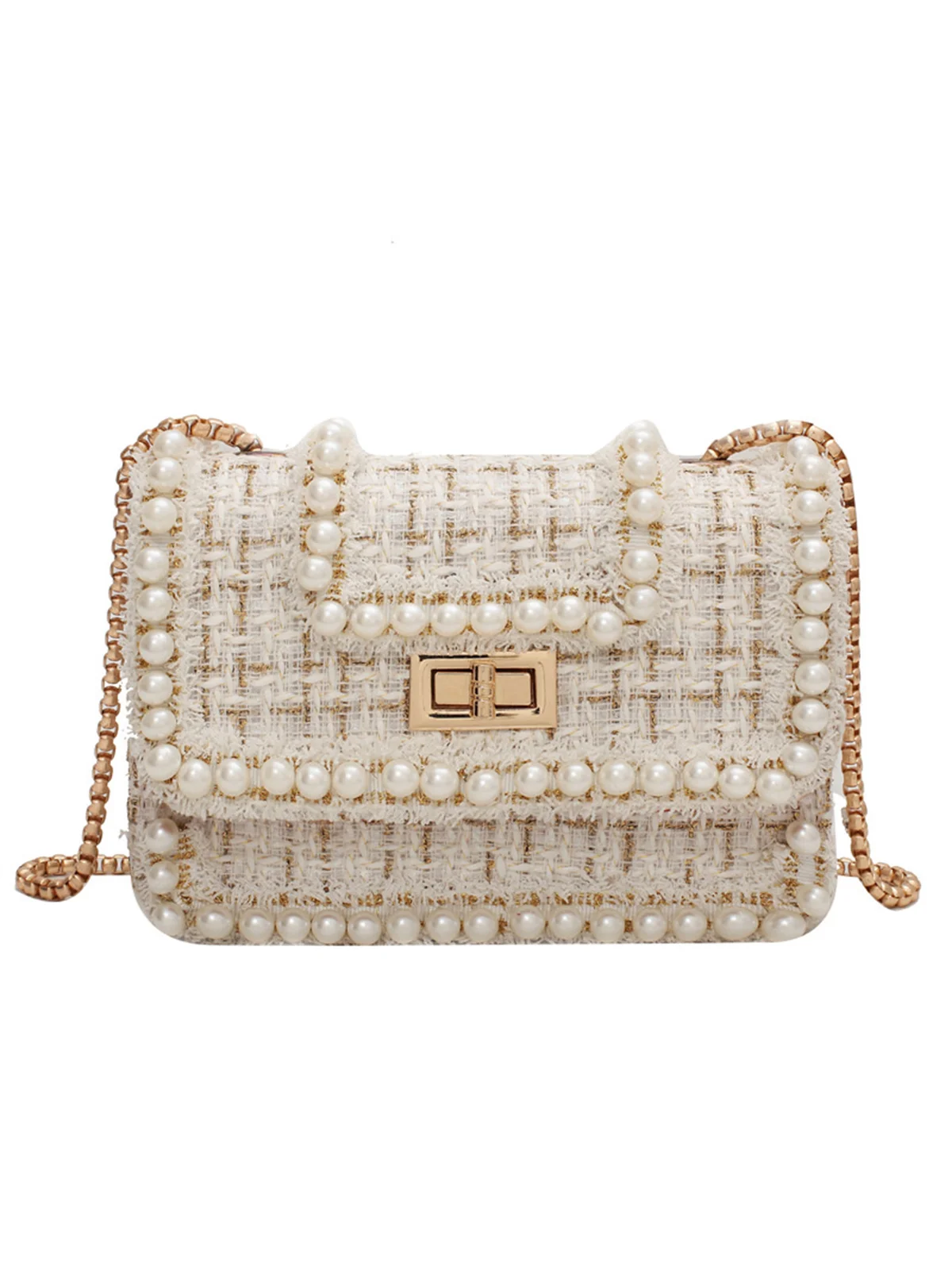 Exquisite Faux Pearl Embellished Chain Crossbody Bag