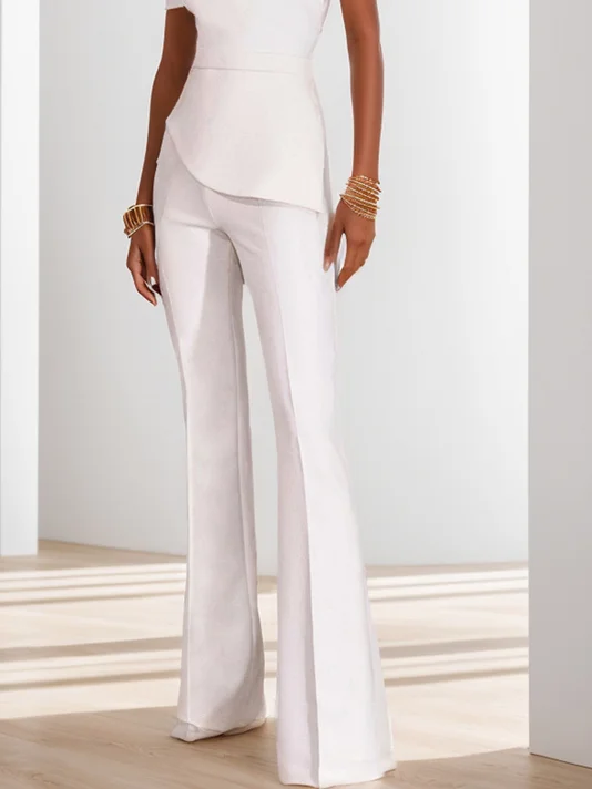 Women White Asymmetrical Rheinstone Jumpsuit