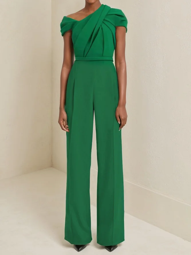 Women Green Ruched Jumpsuit 