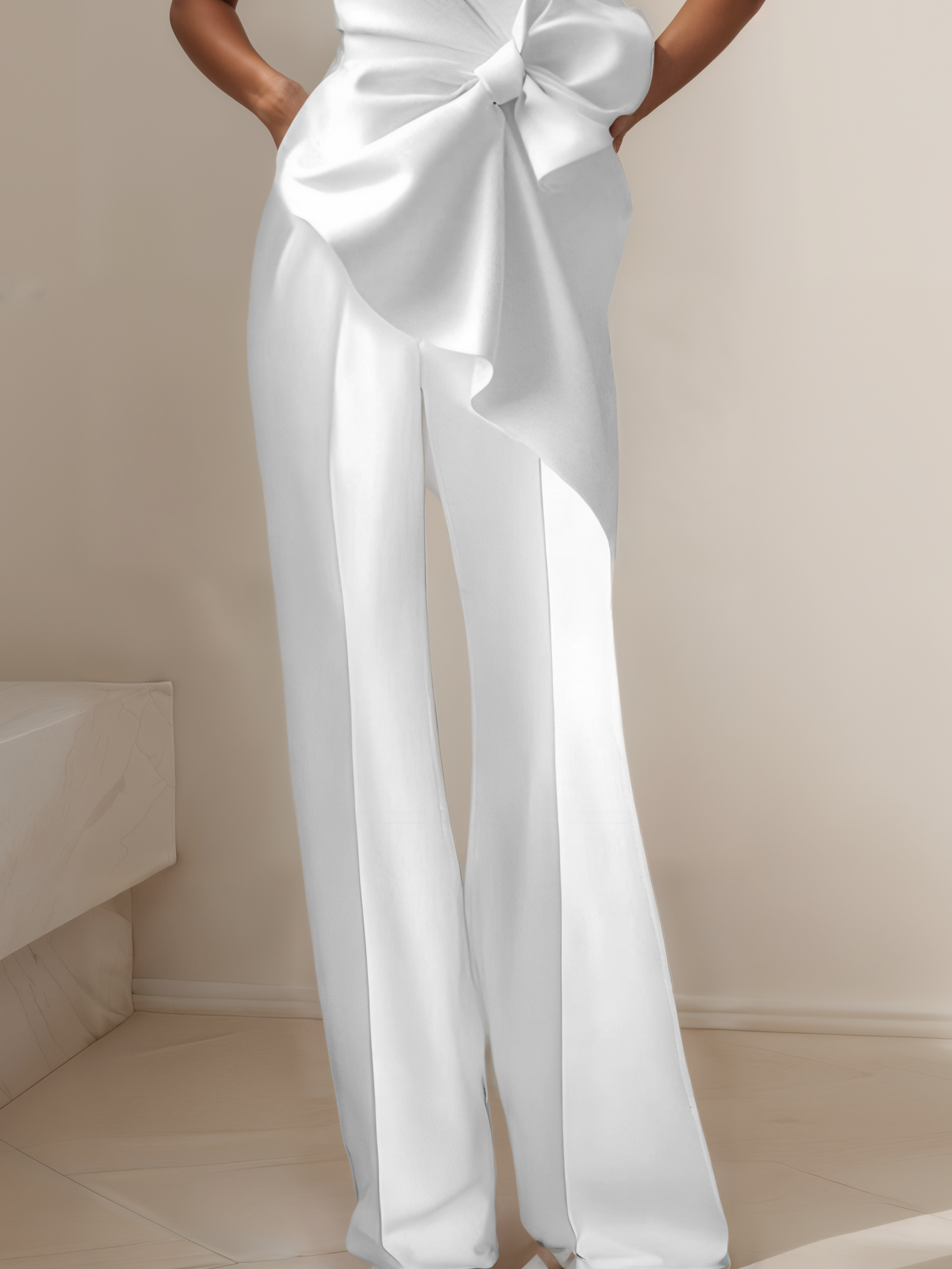 Women White Bow Sleeveless Jumpsuit