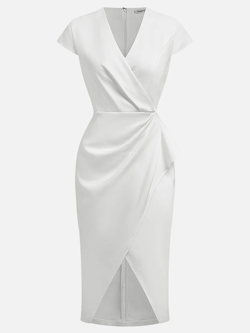 White V Neck Cap Sleeve Sheath Midi Dress