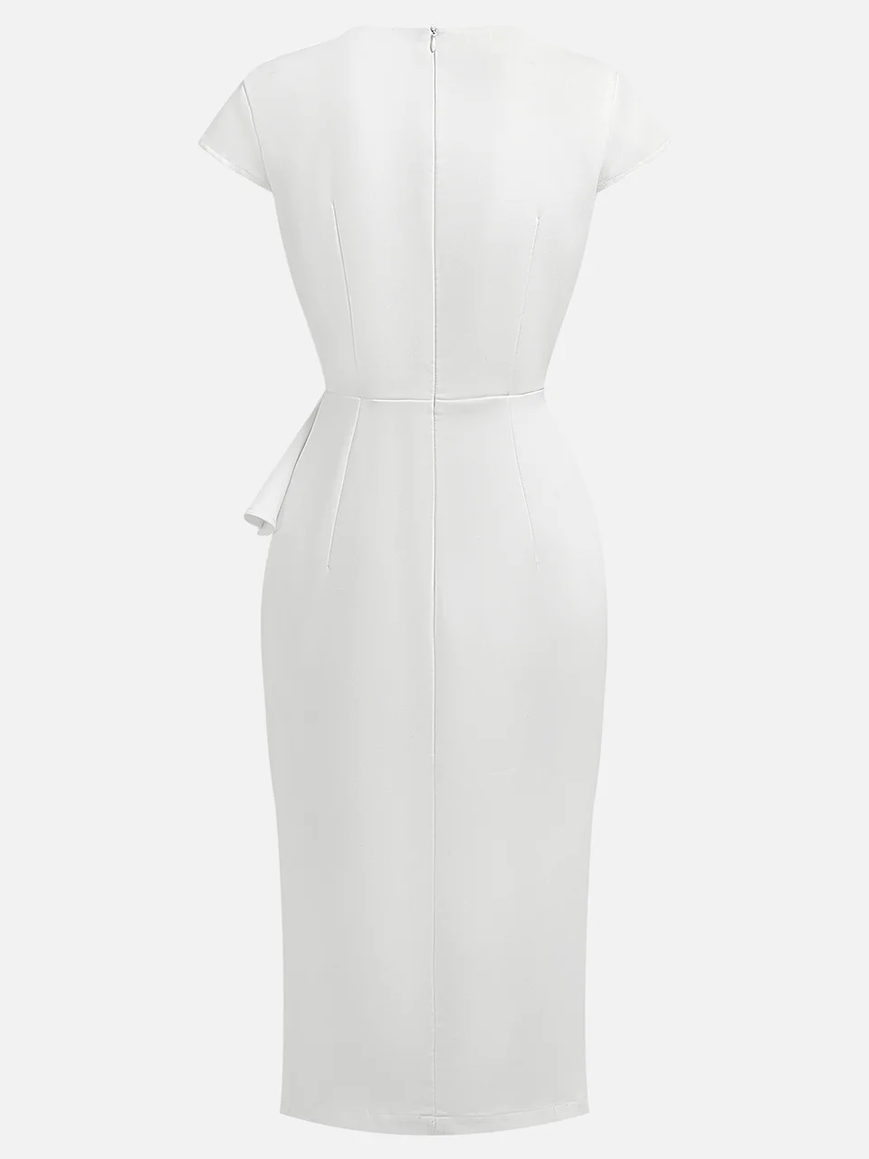 White V Neck Cap Sleeve Sheath Midi Dress