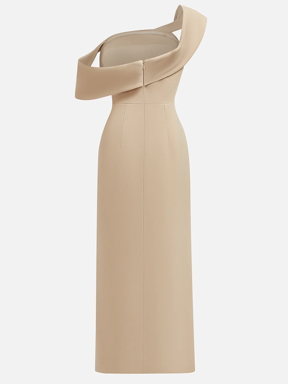 Khaki Off-the-Shoulder Slit Maxi Dress