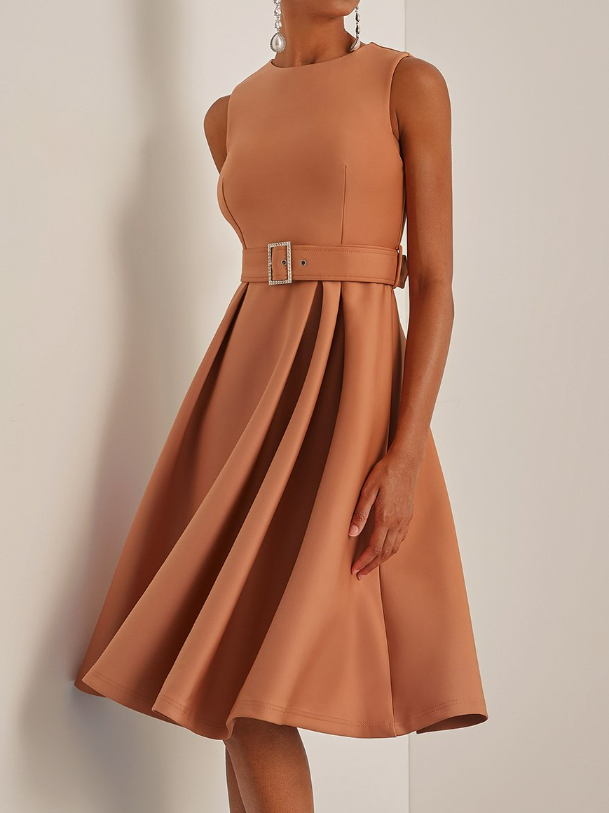 Pinkish Brown Sleeveless A-Line Midi Dress