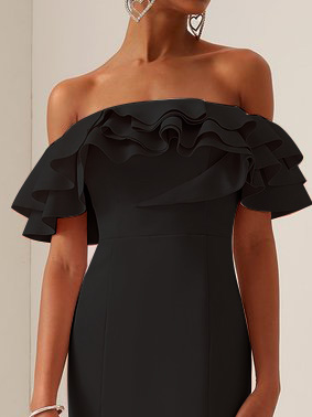 Black Off The Shoulder Ruched Sheath Midi Dress