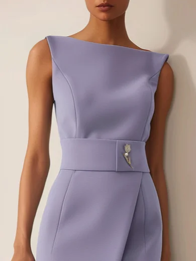 Purple Sleeveless Rheinstone Sheath Midi Dress