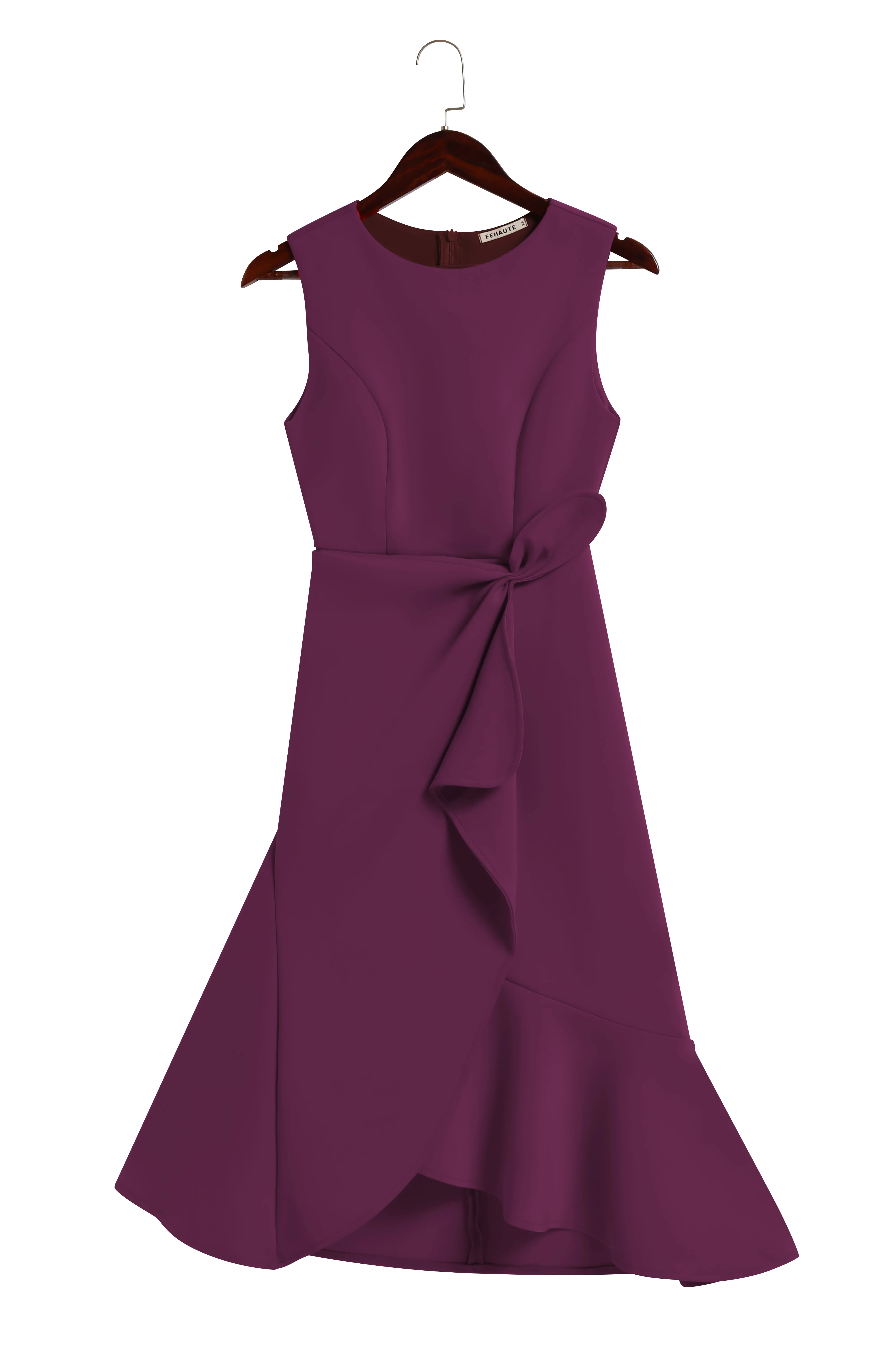 Deep Purple Ruched Boat Neck Sleeveless Midi Dress