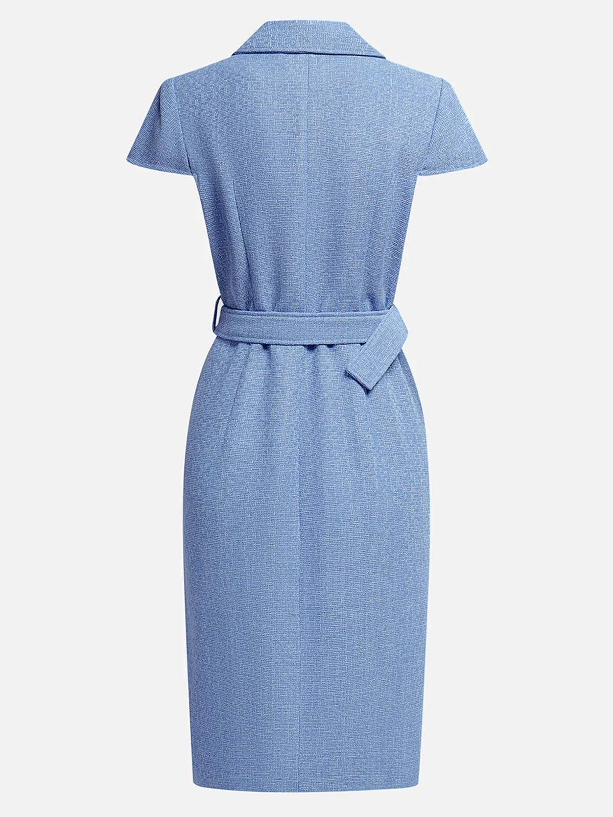 Blue Short Sleeve Knee-Length Shirt Dress