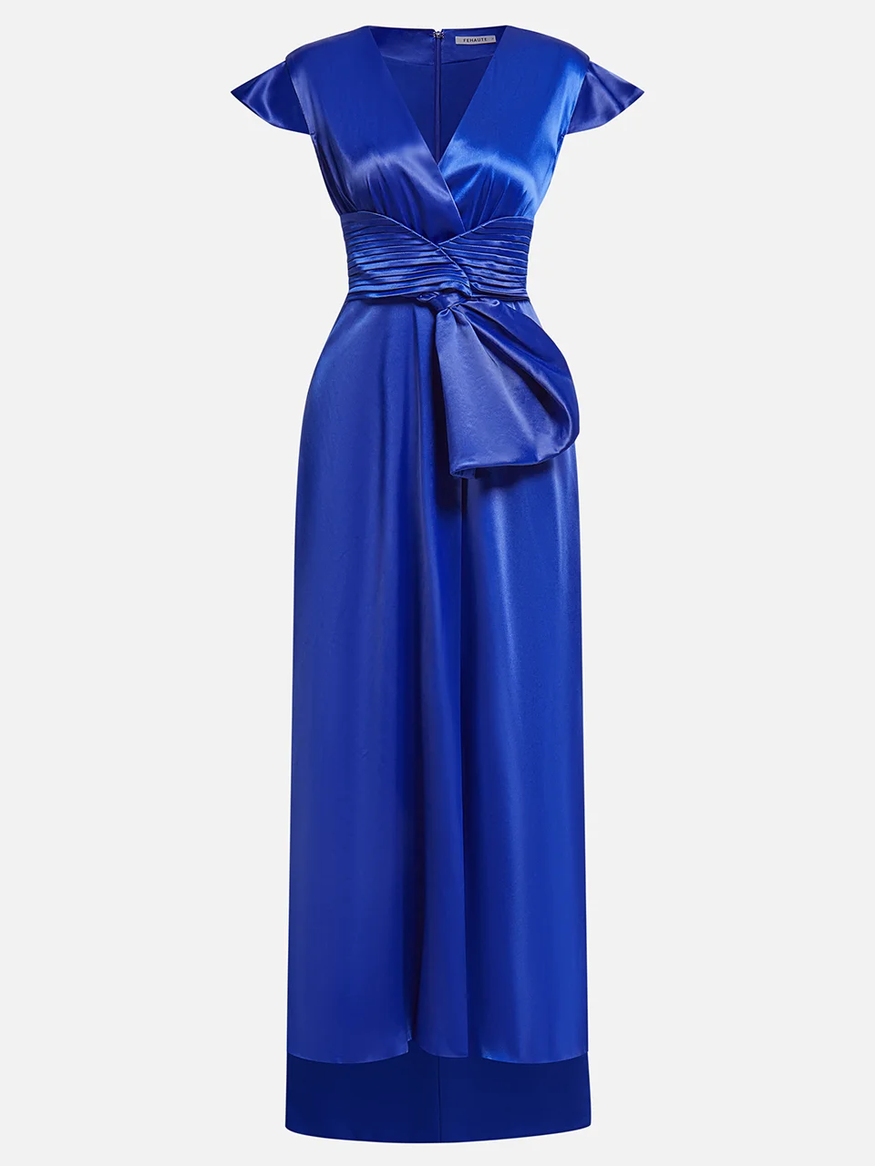 Blue Cap Sleeve Bow Maxi Wrap Dress