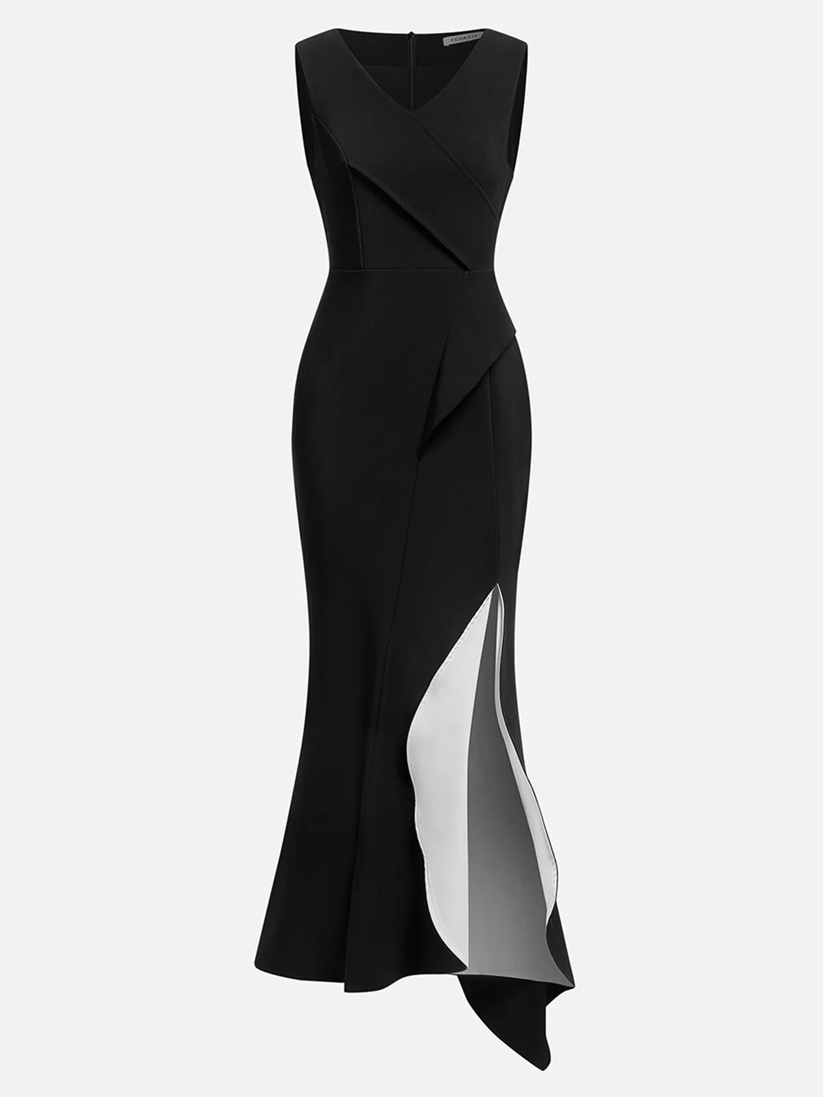 Black V Neck Sleeveless Slit Mermaid Maxi Dress