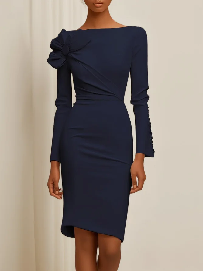 Cream White Bow Long Sleeve Sheath Midi Dress | fehaute