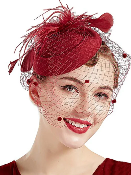 Elegant Feather Mesh Design Hat