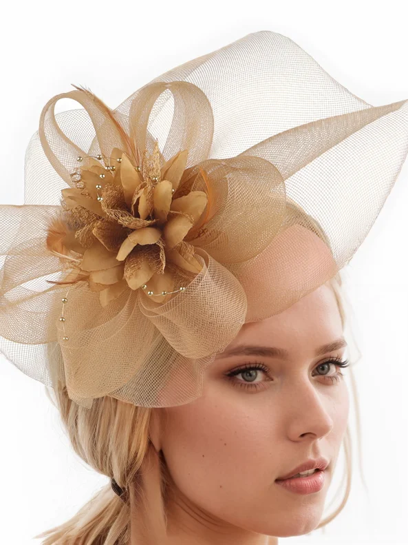 Women's Feather Mesh Pearl Fashion Hat