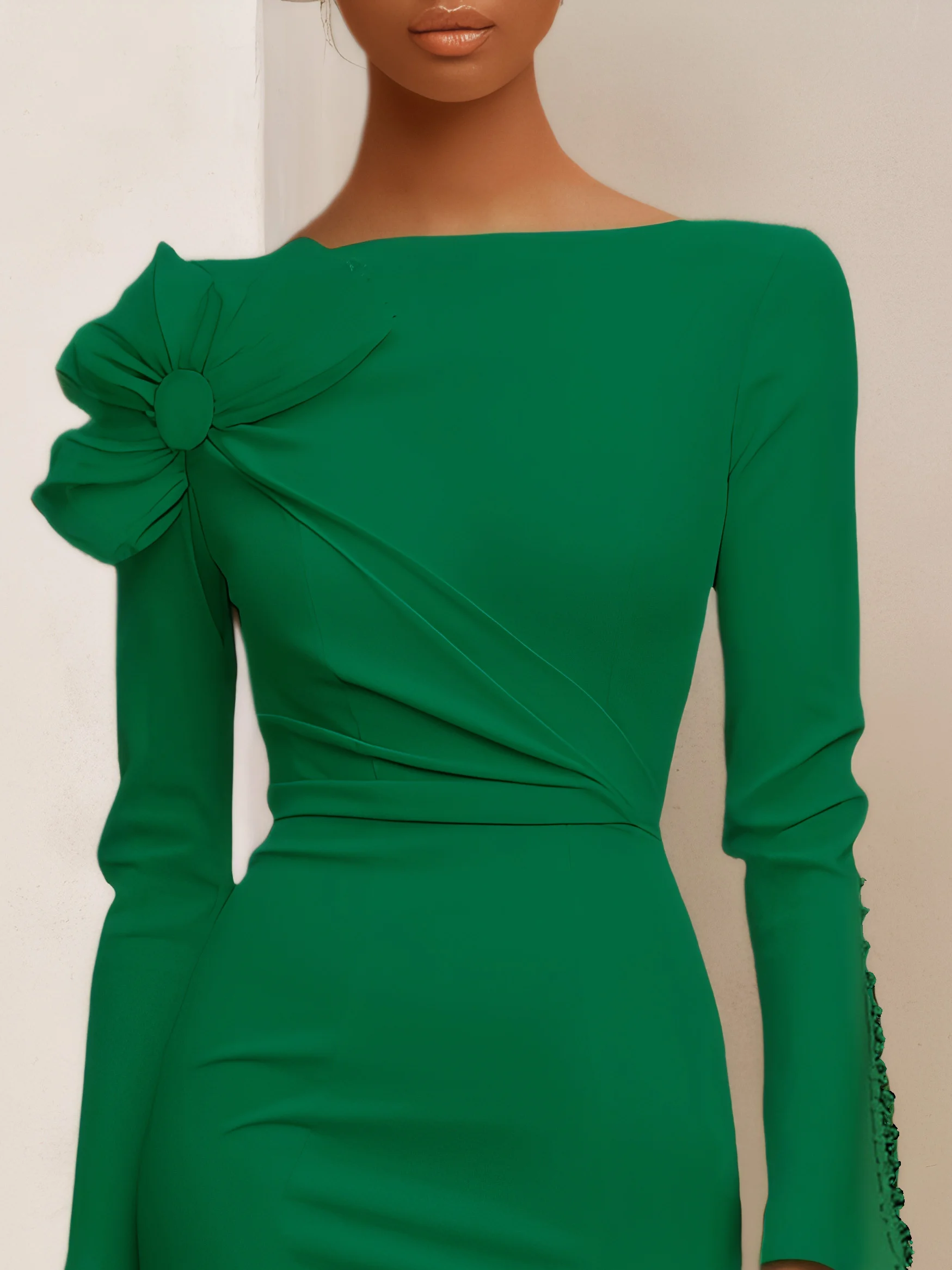 White Bow Long Sleeve Sheath Midi Dress