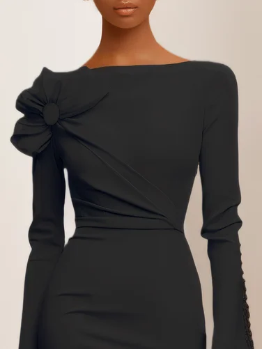 White Bow Long Sleeve Sheath Midi Dress