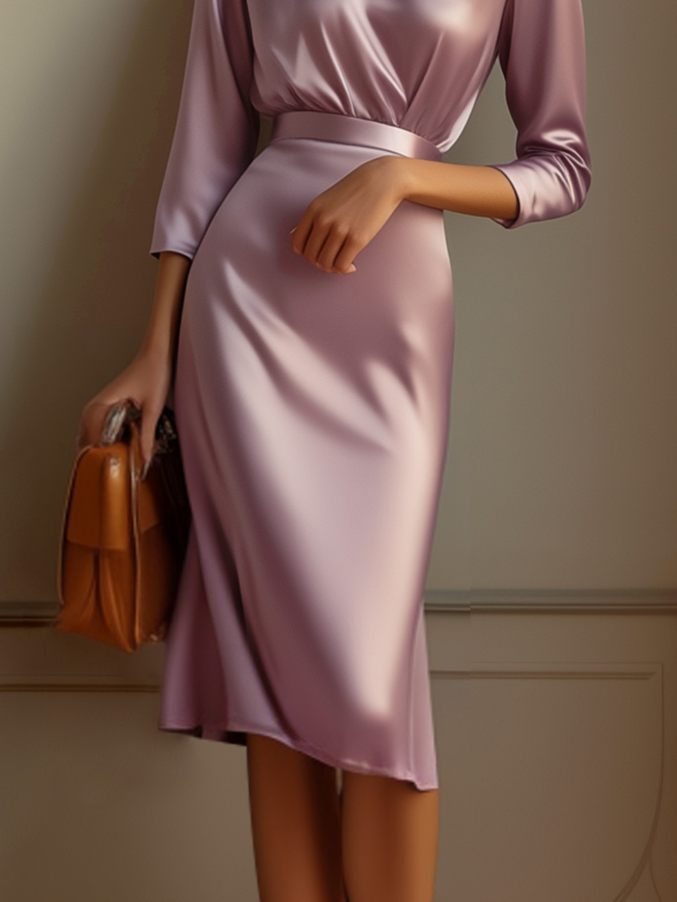 Pink Rhinestones Asymmetrical Long Sleeve Sheath Midi Dress